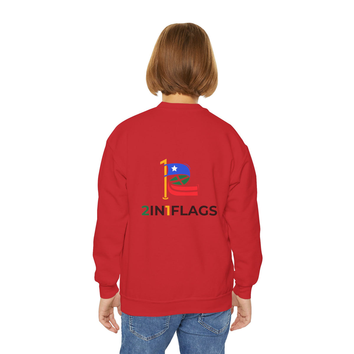 Custom 2in1 Flag Youth Crewneck Sweatshirt with custom dual flag design