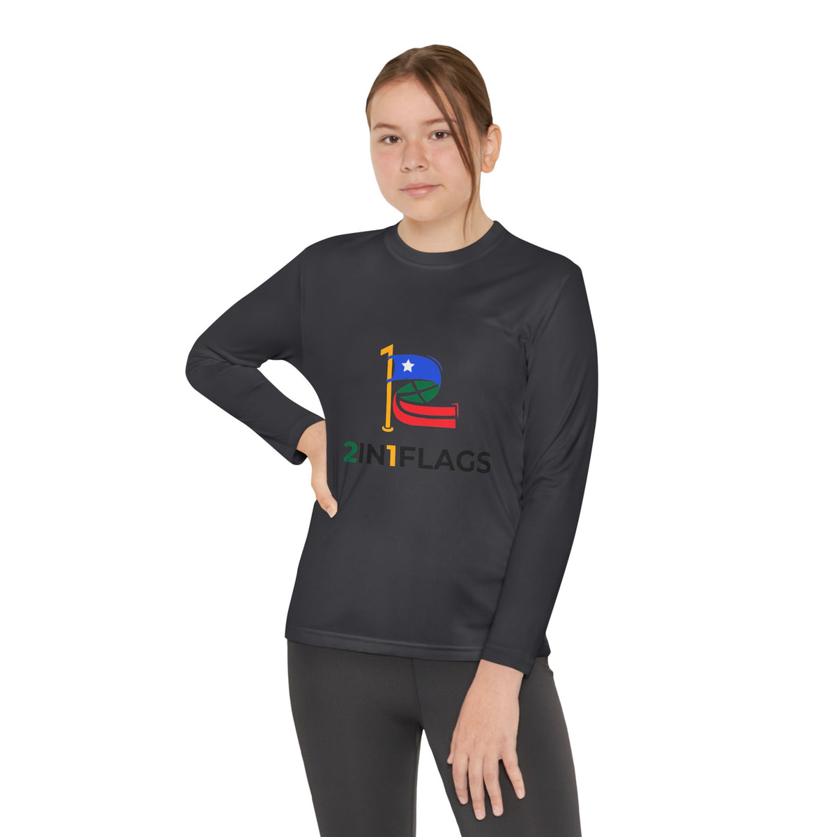 Custom 2in1 Flag Youth Long Sleeve Tee with custom dual flag design
