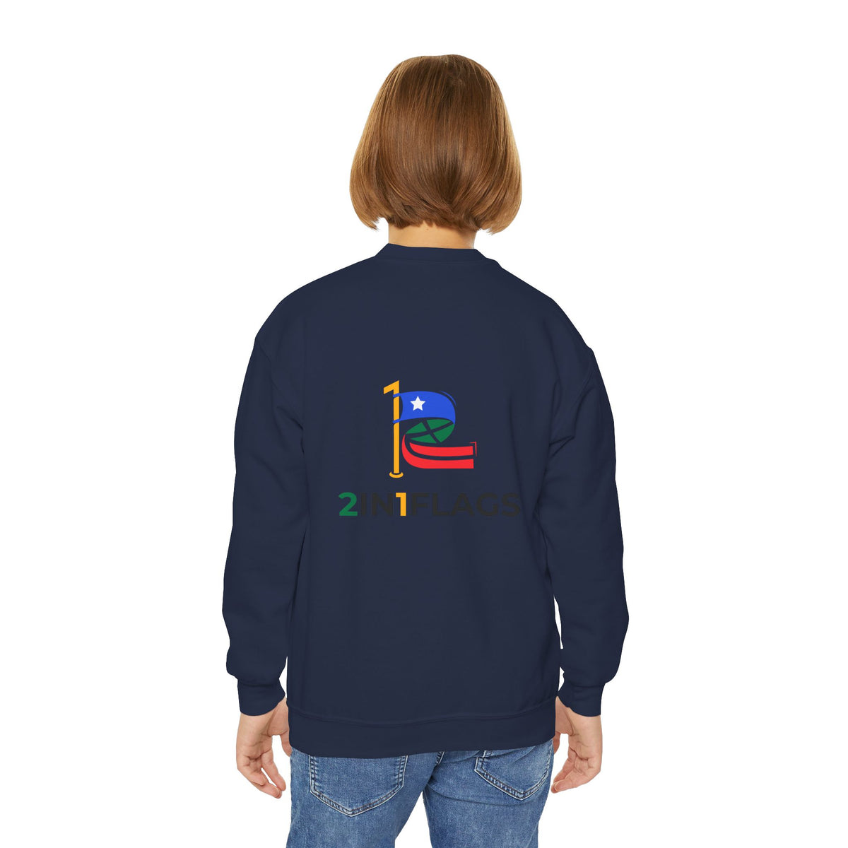 Custom 2in1 Flag Youth Crewneck Sweatshirt with custom dual flag design
