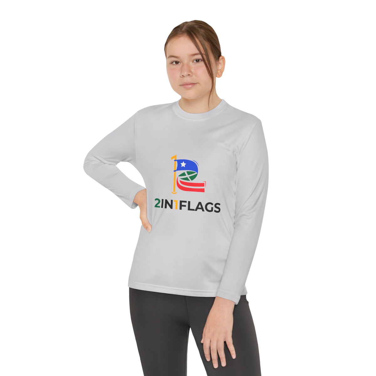 Custom 2in1 Flag Youth Long Sleeve Tee with custom dual flag design