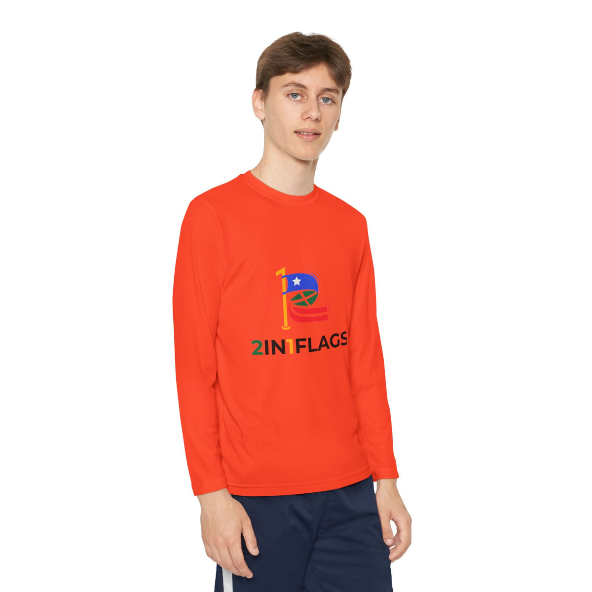Custom 2in1 Flag Youth Long Sleeve Tee with custom dual flag design