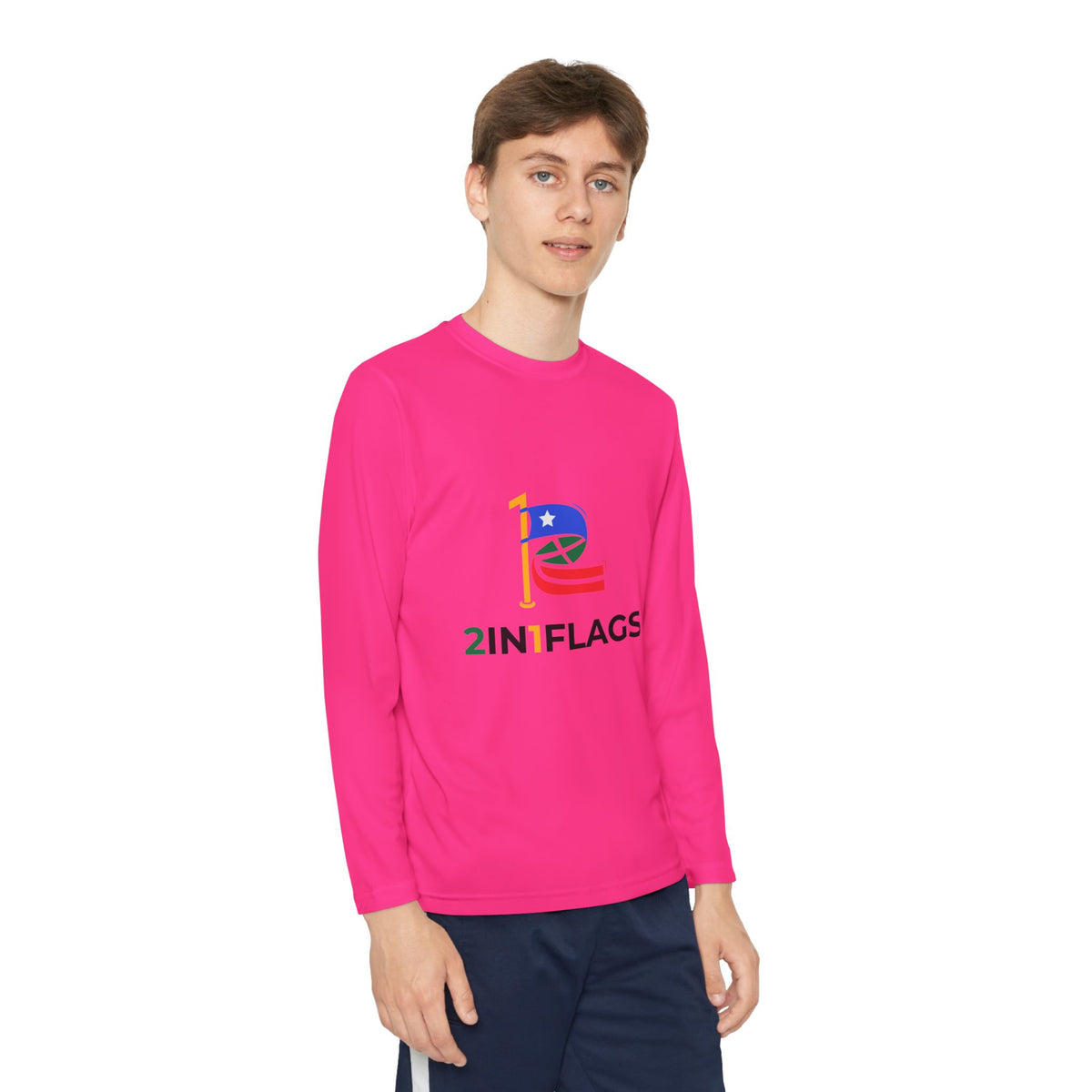 Custom 2in1 Flag Youth Long Sleeve Tee with custom dual flag design