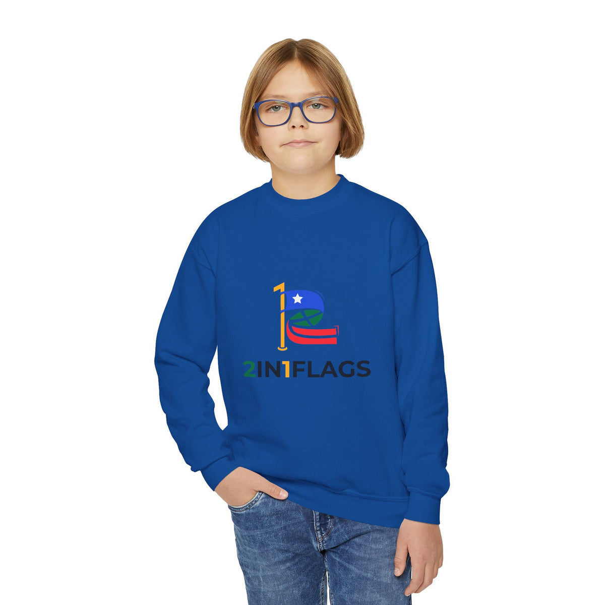 Custom 2in1 Flag Youth Crewneck Sweatshirt with custom dual flag design