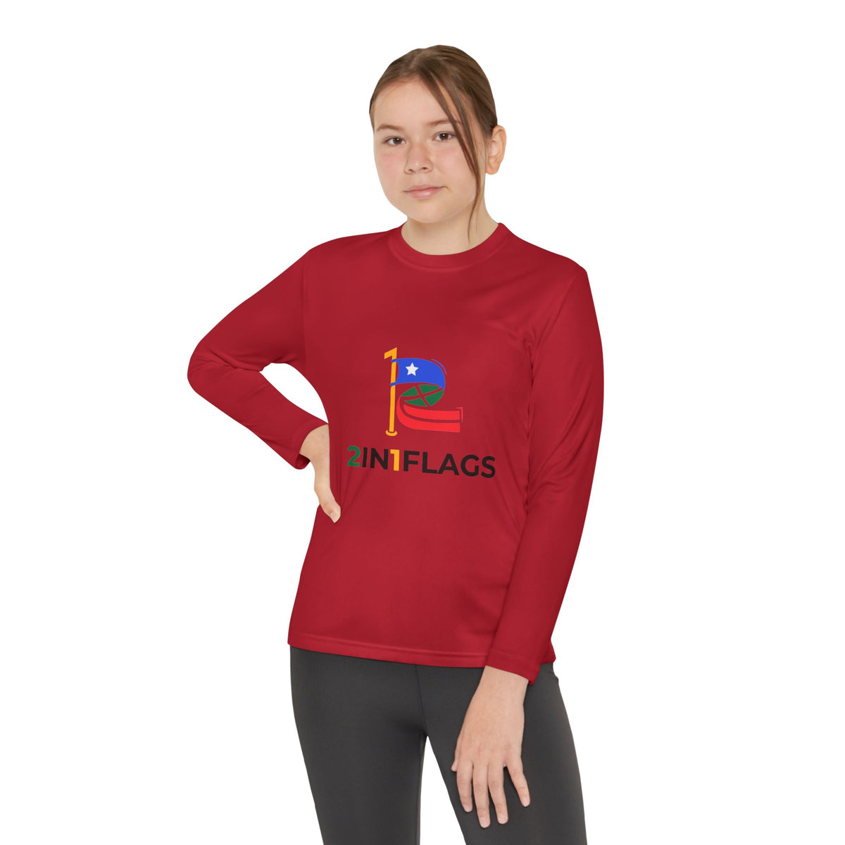 Custom 2in1 Flag Youth Long Sleeve Tee with custom dual flag design