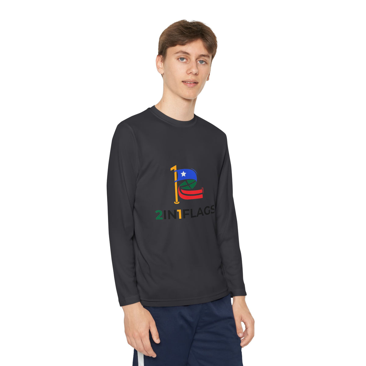 Custom 2in1 Flag Youth Long Sleeve Tee with custom dual flag design