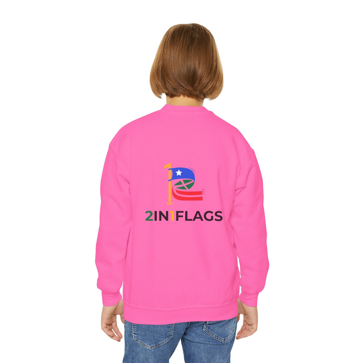 Custom 2in1 Flag Youth Crewneck Sweatshirt with custom dual flag design