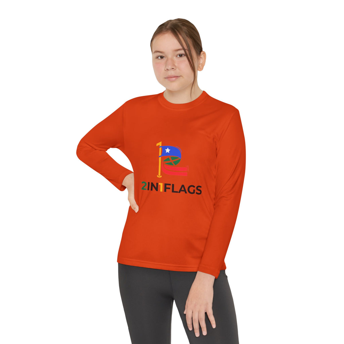 Custom 2in1 Flag Youth Long Sleeve Tee with custom dual flag design
