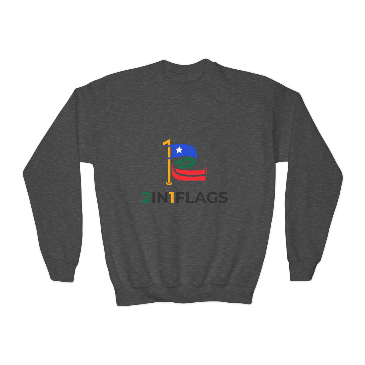 Custom 2in1 Flag Youth Crewneck Sweatshirt with custom dual flag design