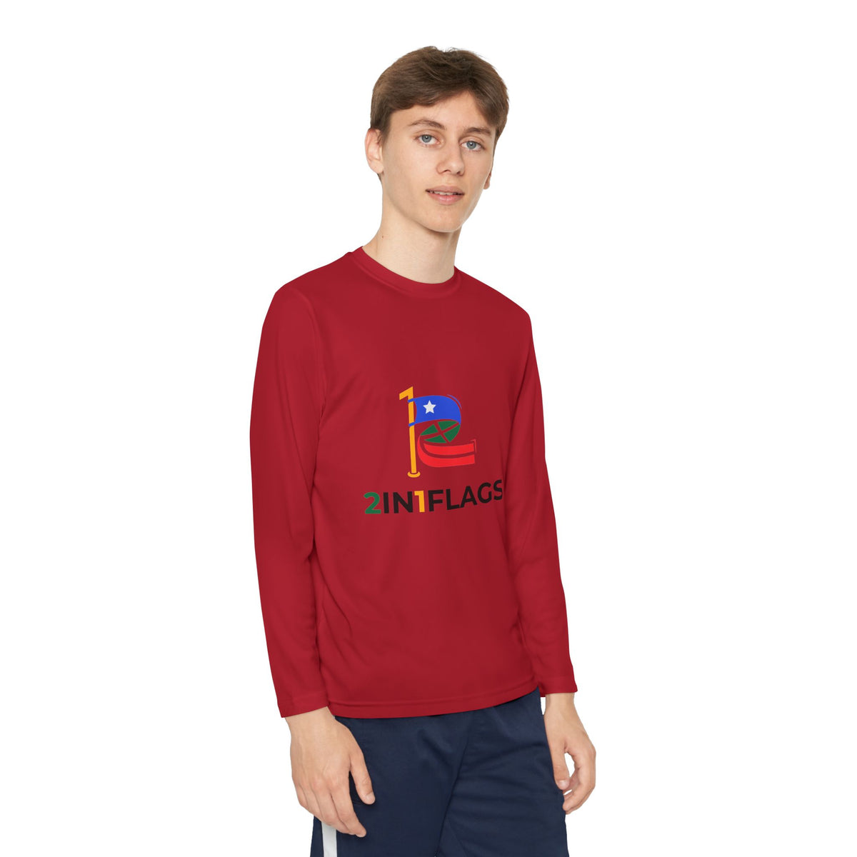 Custom 2in1 Flag Youth Long Sleeve Tee with custom dual flag design