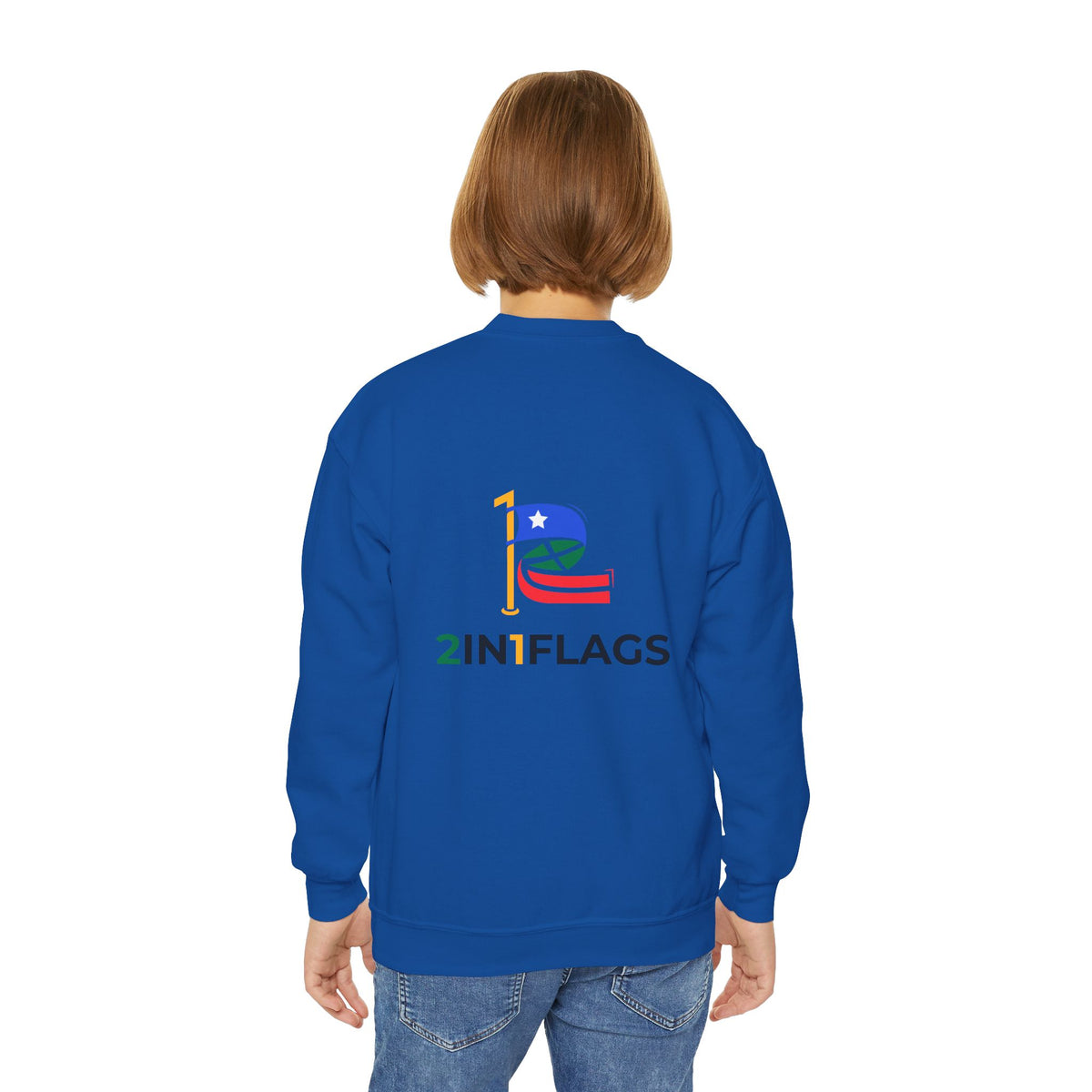 Custom 2in1 Flag Youth Crewneck Sweatshirt with custom dual flag design