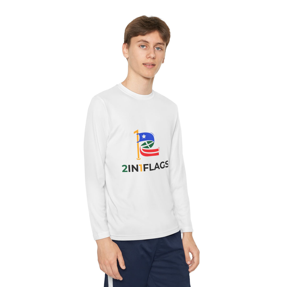 Custom 2in1 Flag Youth Long Sleeve Tee with custom dual flag design
