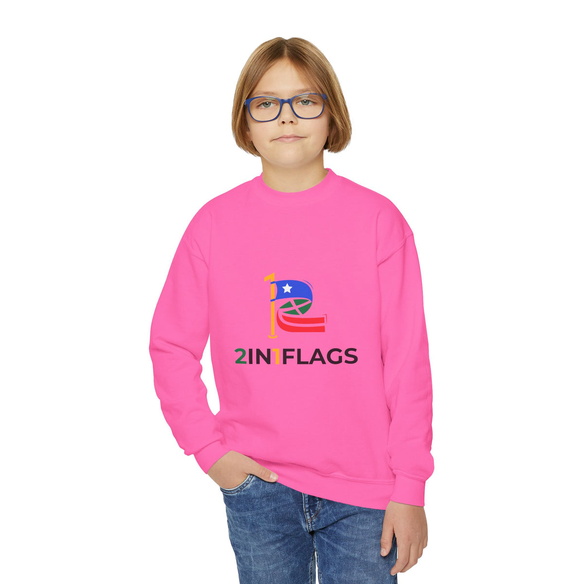Custom 2in1 Flag Youth Crewneck Sweatshirt with custom dual flag design