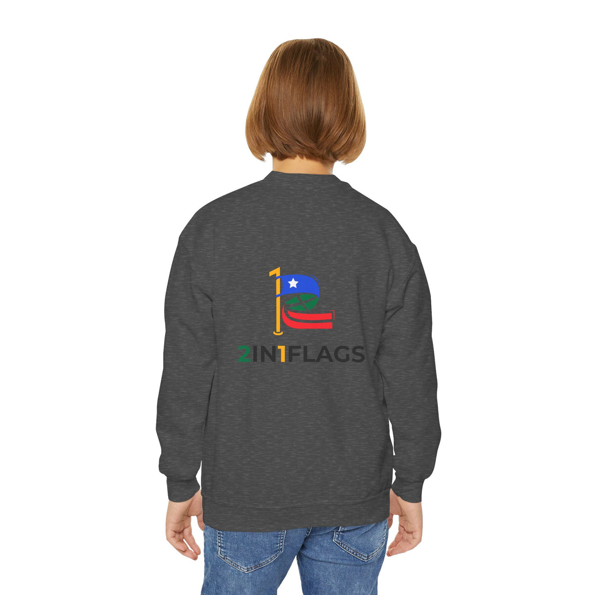Custom 2in1 Flag Youth Crewneck Sweatshirt with custom dual flag design
