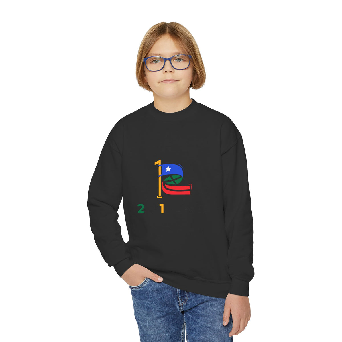 Custom 2in1 Flag Youth Crewneck Sweatshirt with custom dual flag design