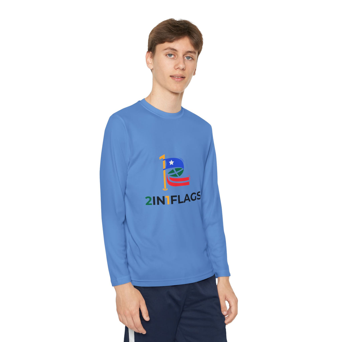 Custom 2in1 Flag Youth Long Sleeve Tee with custom dual flag design