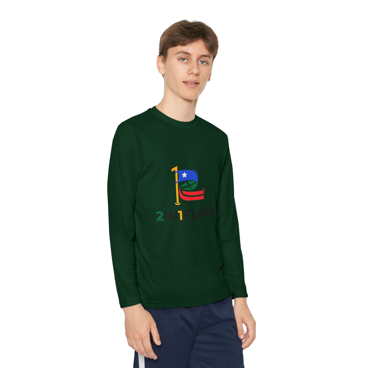 Custom 2in1 Flag Youth Long Sleeve Tee with custom dual flag design