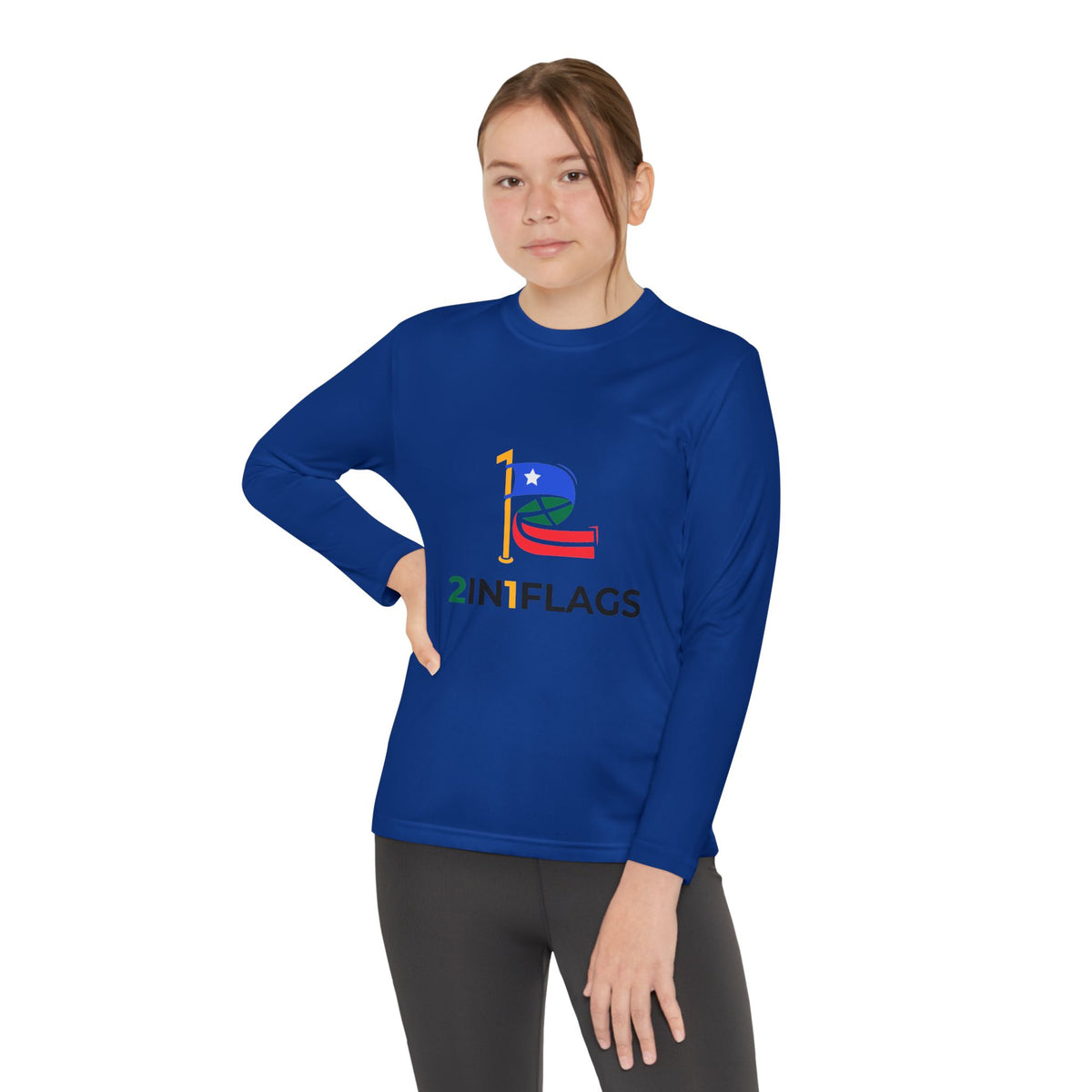 Custom 2in1 Flag Youth Long Sleeve Tee with custom dual flag design