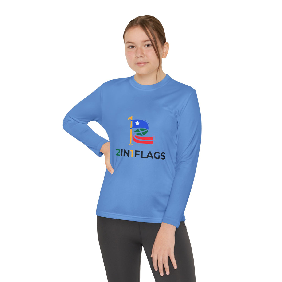 Custom 2in1 Flag Youth Long Sleeve Tee with custom dual flag design