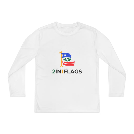Custom 2in1 Flag Youth Long Sleeve Tee in Atomic Blue with custom dual flag design