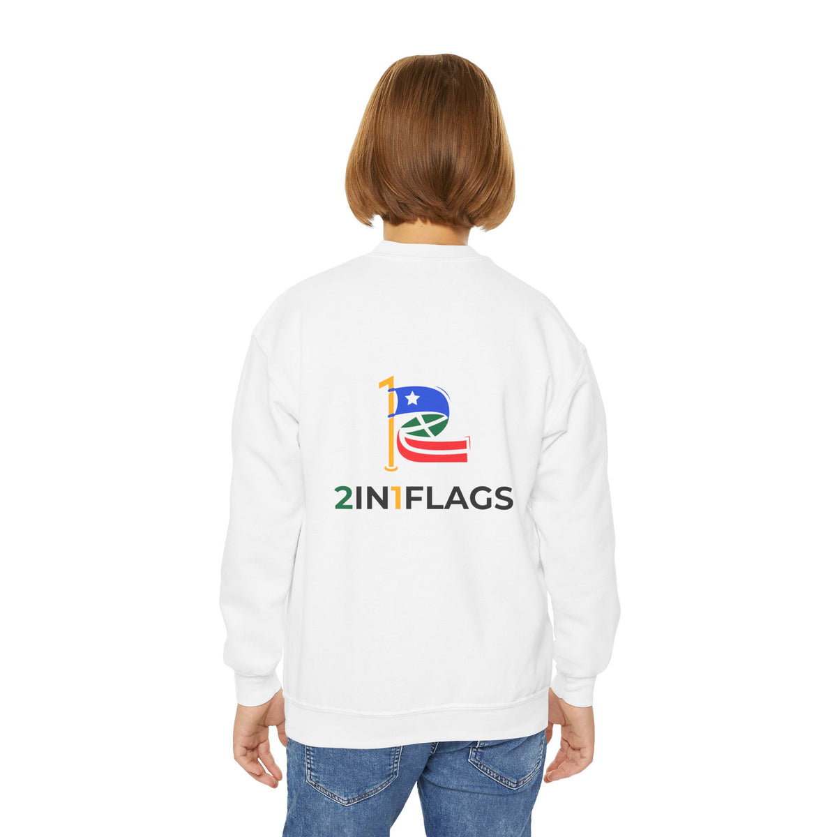 Custom 2in1 Flag Youth Crewneck Sweatshirt with custom dual flag design