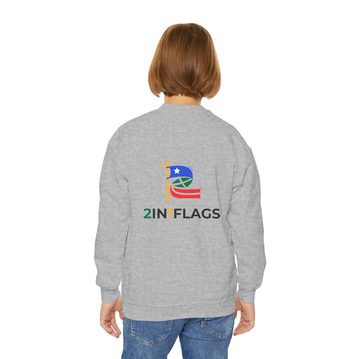 Custom 2in1 Flag Youth Crewneck Sweatshirt with custom dual flag design