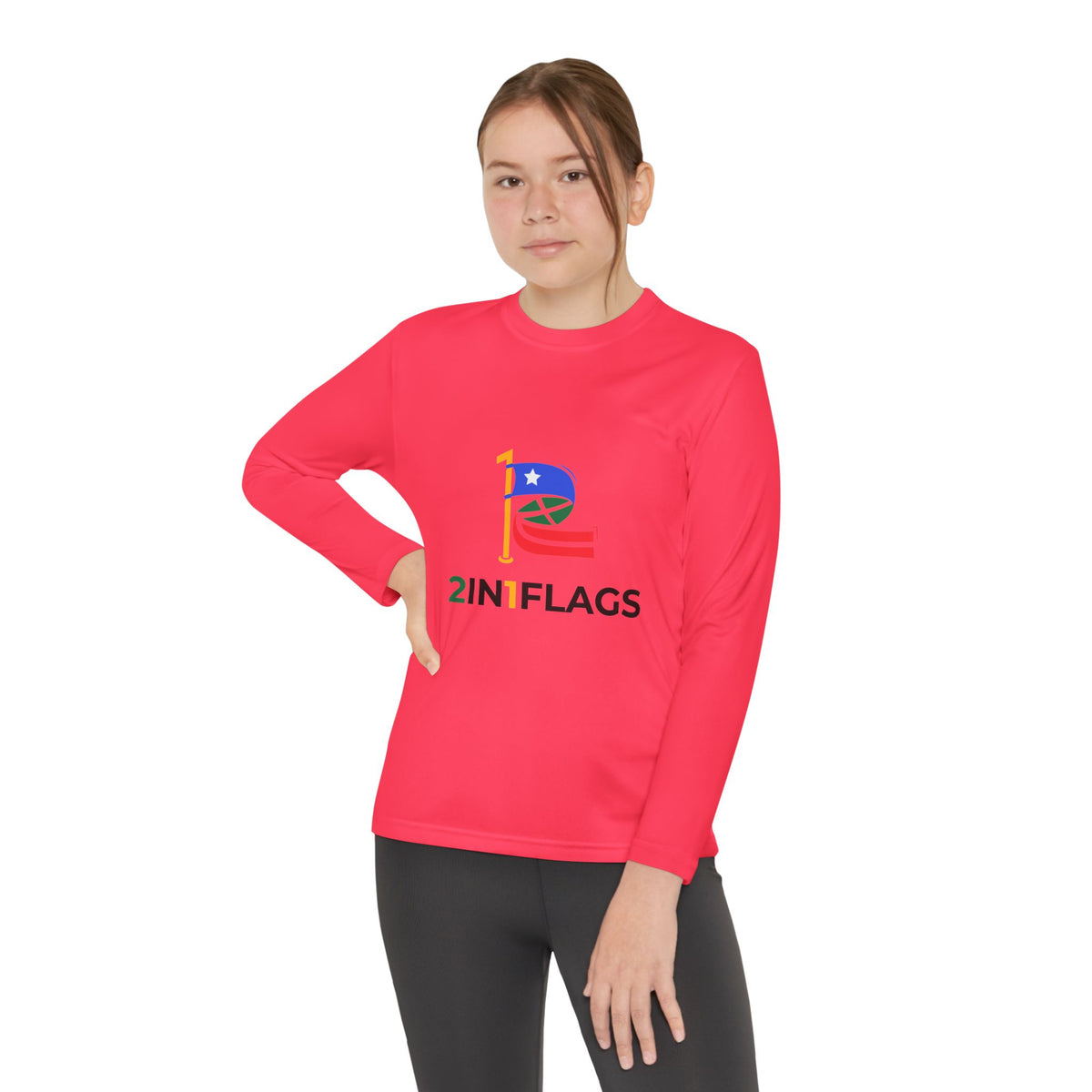 Custom 2in1 Flag Youth Long Sleeve Tee with custom dual flag design