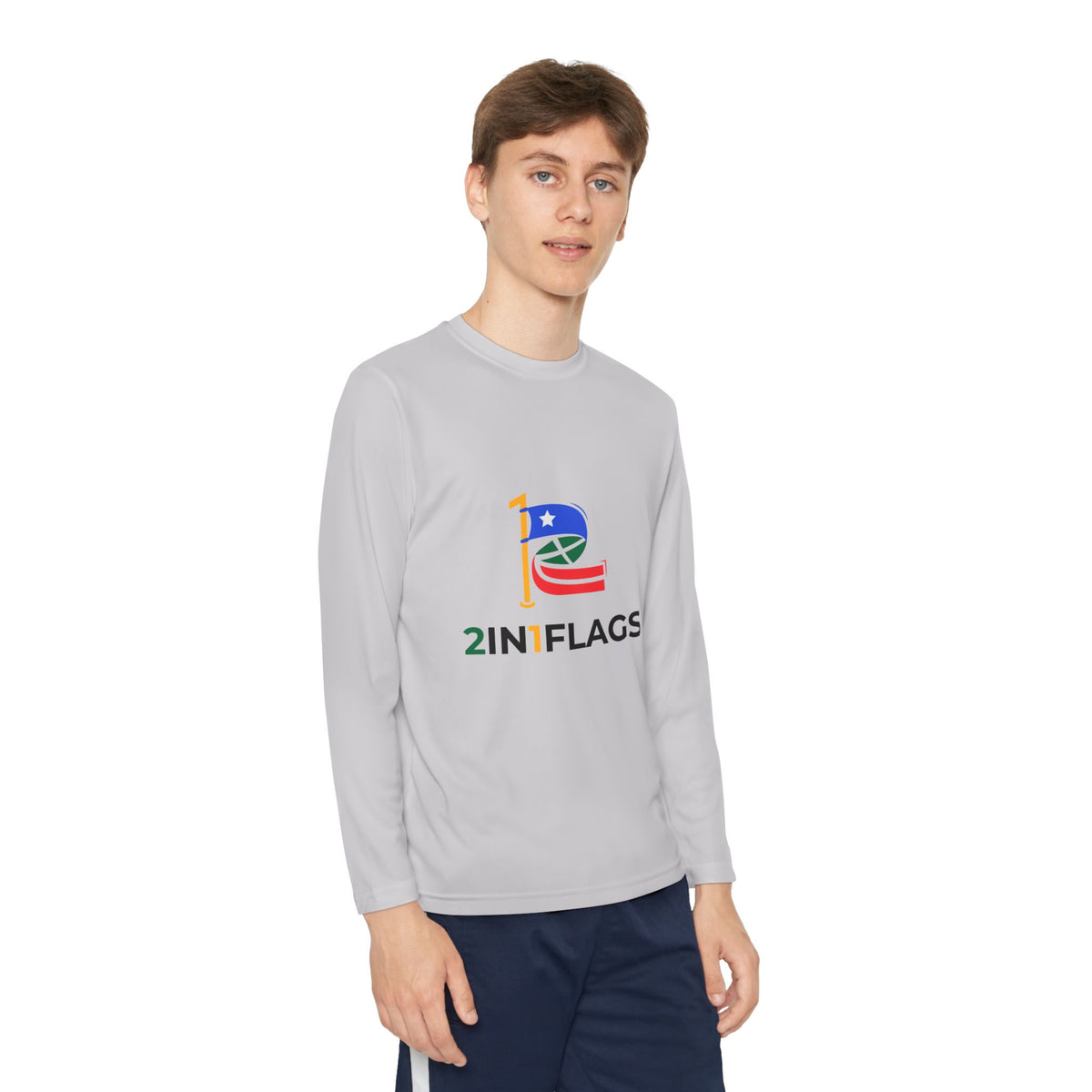 Custom 2in1 Flag Youth Long Sleeve Tee with custom dual flag design