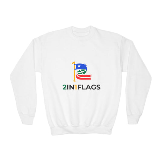Custom 2in1 Flag Youth Crewneck Sweatshirt in Maroon with custom dual flag design