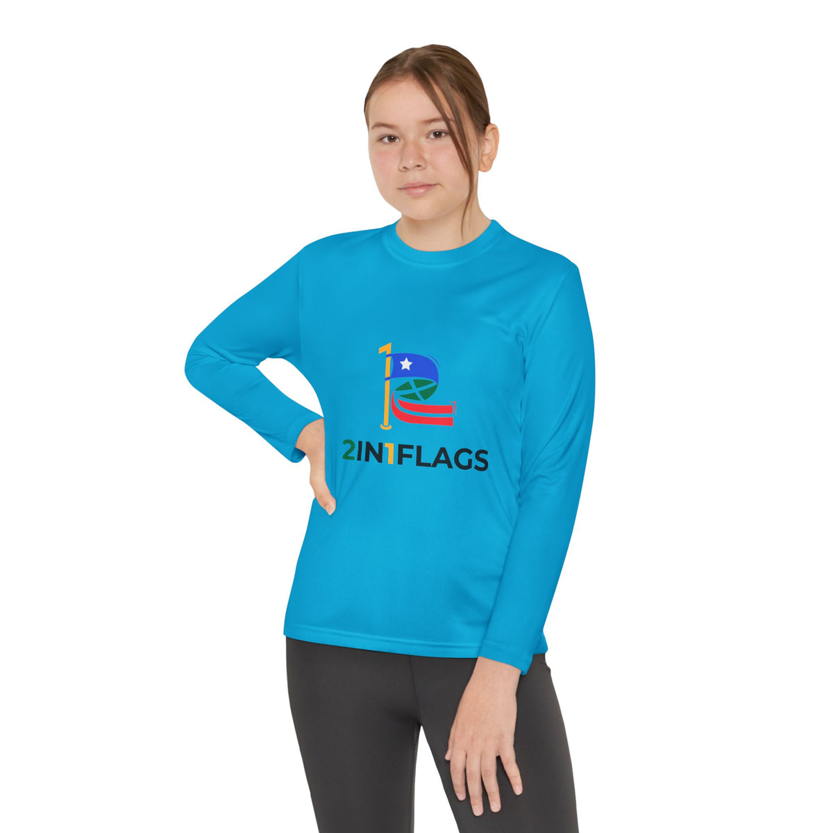Custom 2in1 Flag Youth Long Sleeve Tee with custom dual flag design