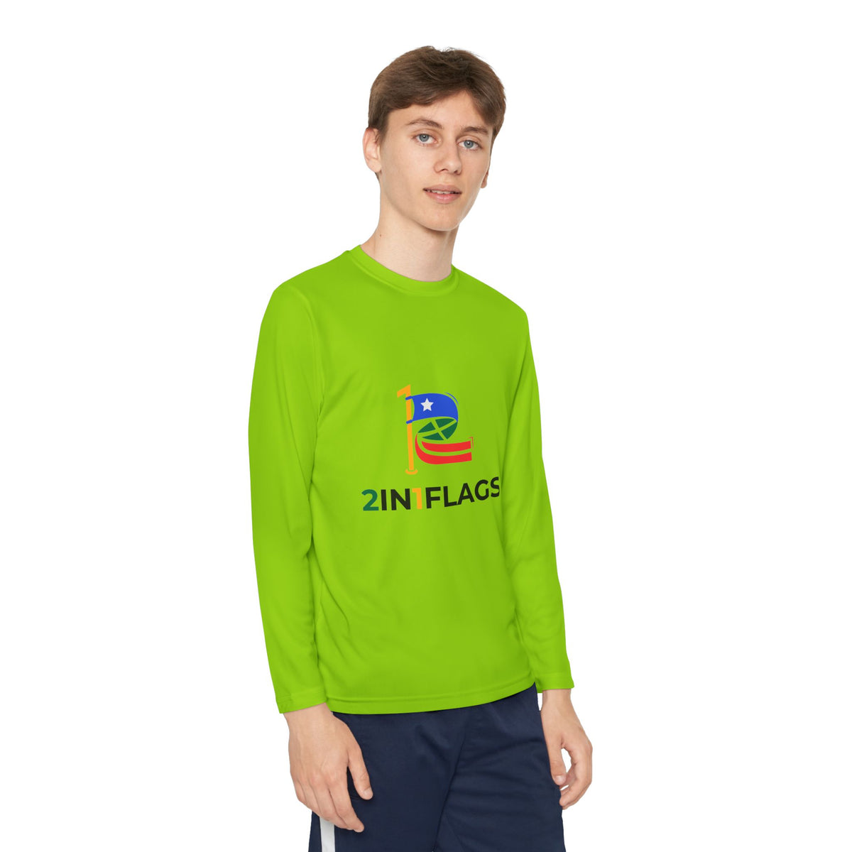 Custom 2in1 Flag Youth Long Sleeve Tee with custom dual flag design