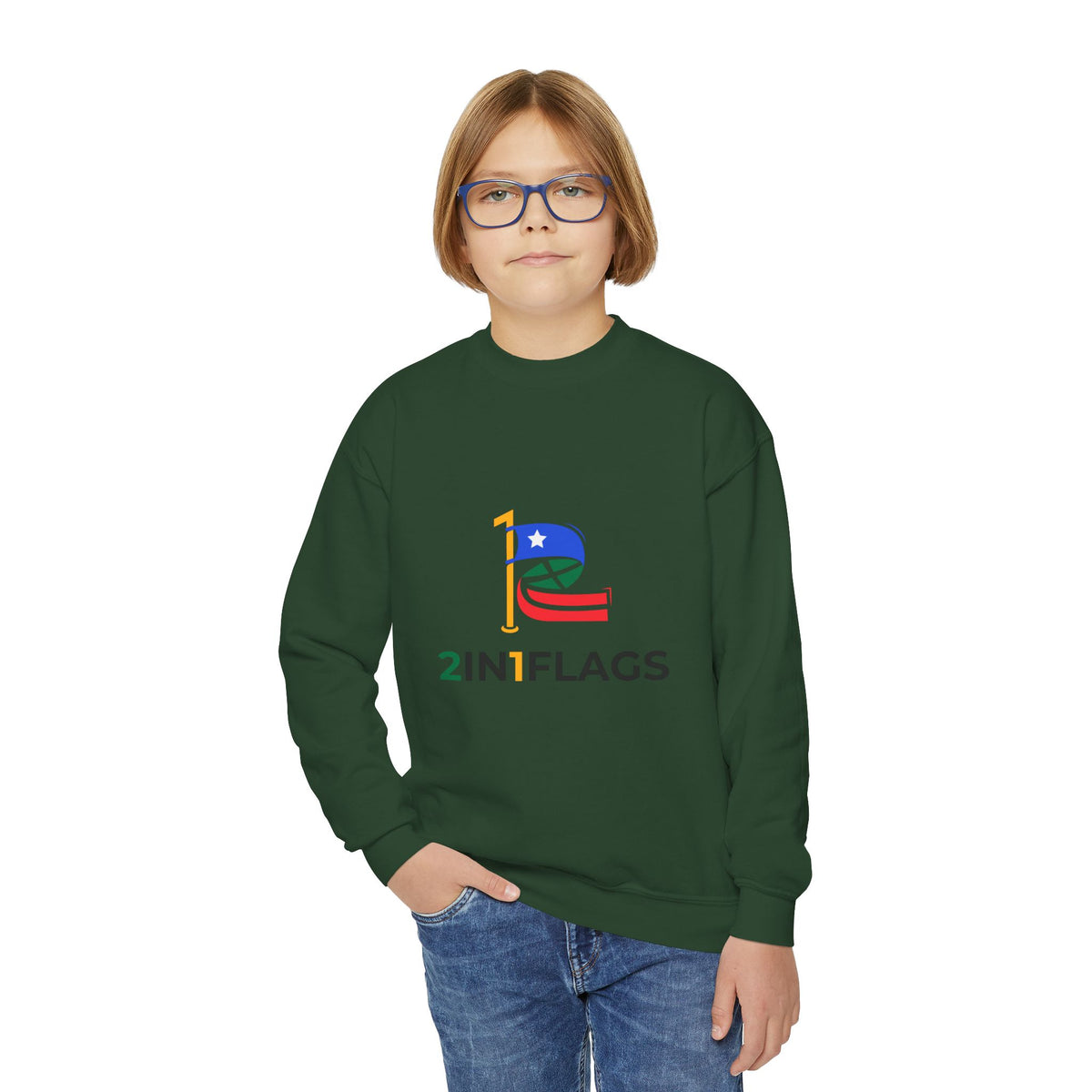 Custom 2in1 Flag Youth Crewneck Sweatshirt with custom dual flag design