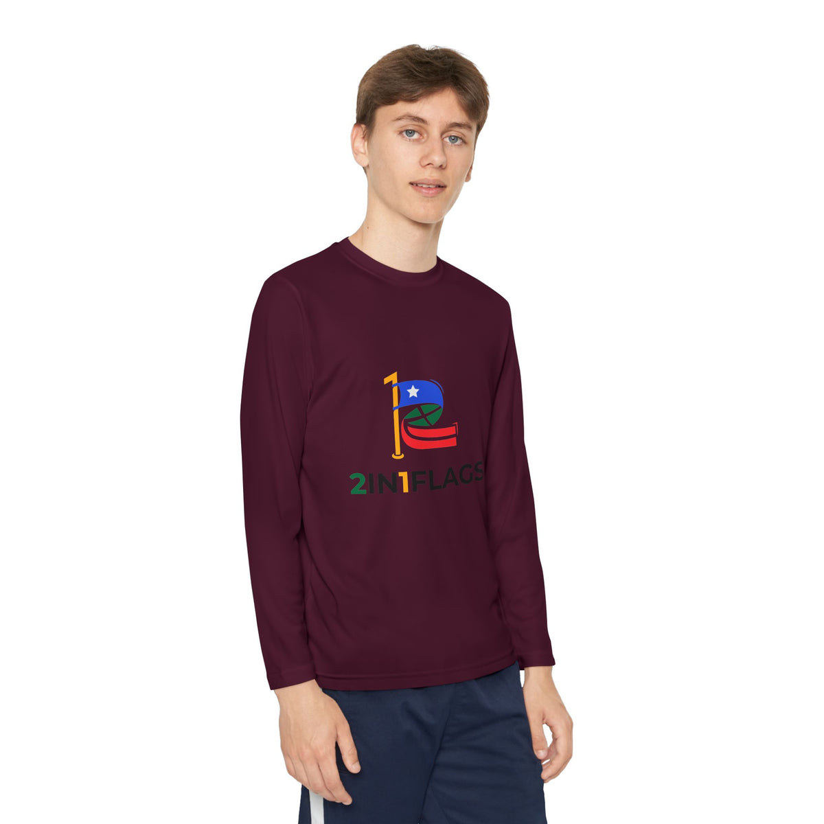 Custom 2in1 Flag Youth Long Sleeve Tee with custom dual flag design