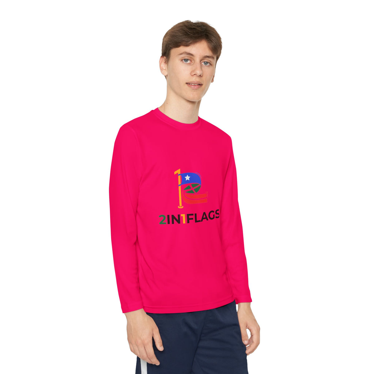 Custom 2in1 Flag Youth Long Sleeve Tee with custom dual flag design