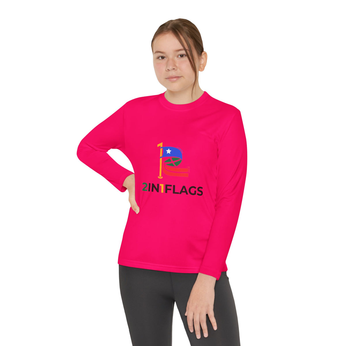 Custom 2in1 Flag Youth Long Sleeve Tee with custom dual flag design