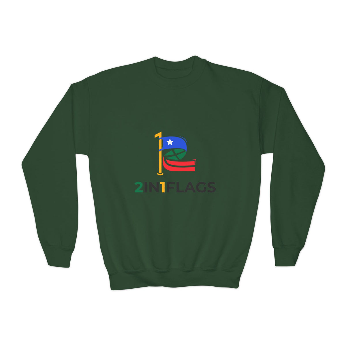 Custom 2in1 Flag Youth Crewneck Sweatshirt with custom dual flag design