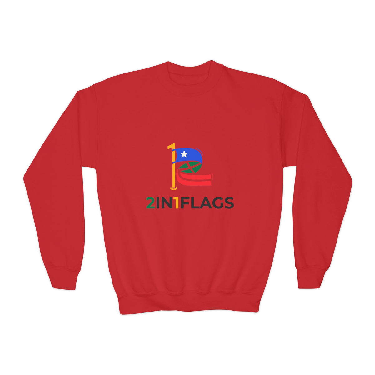Custom 2in1 Flag Youth Crewneck Sweatshirt with custom dual flag design