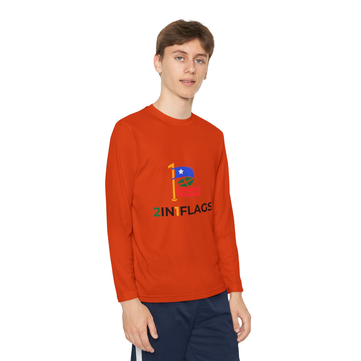 Custom 2in1 Flag Youth Long Sleeve Tee with custom dual flag design