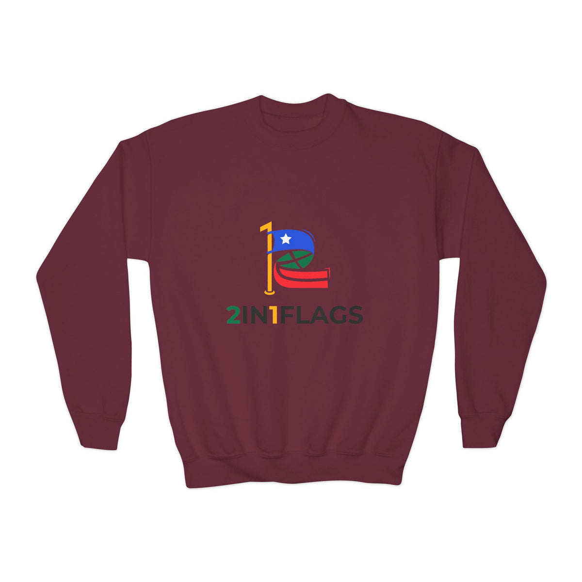Custom 2in1 Flag Youth Crewneck Sweatshirt with custom dual flag design