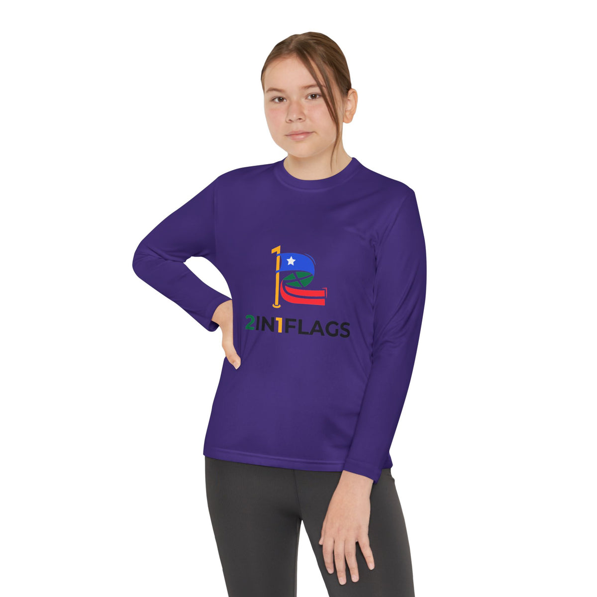Custom 2in1 Flag Youth Long Sleeve Tee with custom dual flag design