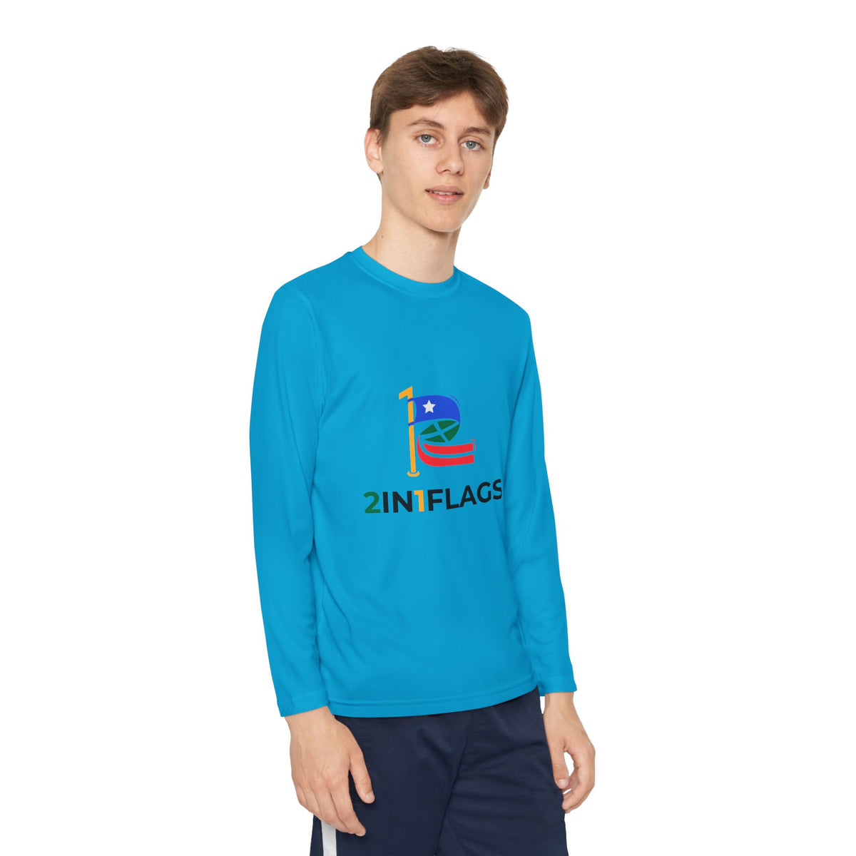 Custom 2in1 Flag Youth Long Sleeve Tee with custom dual flag design