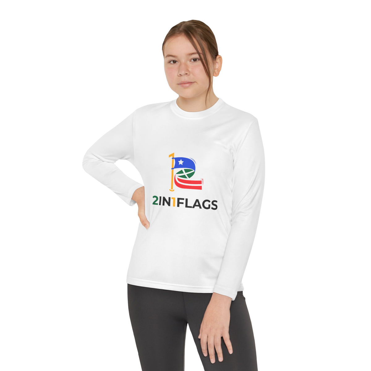 Custom 2in1 Flag Youth Long Sleeve Tee with custom dual flag design