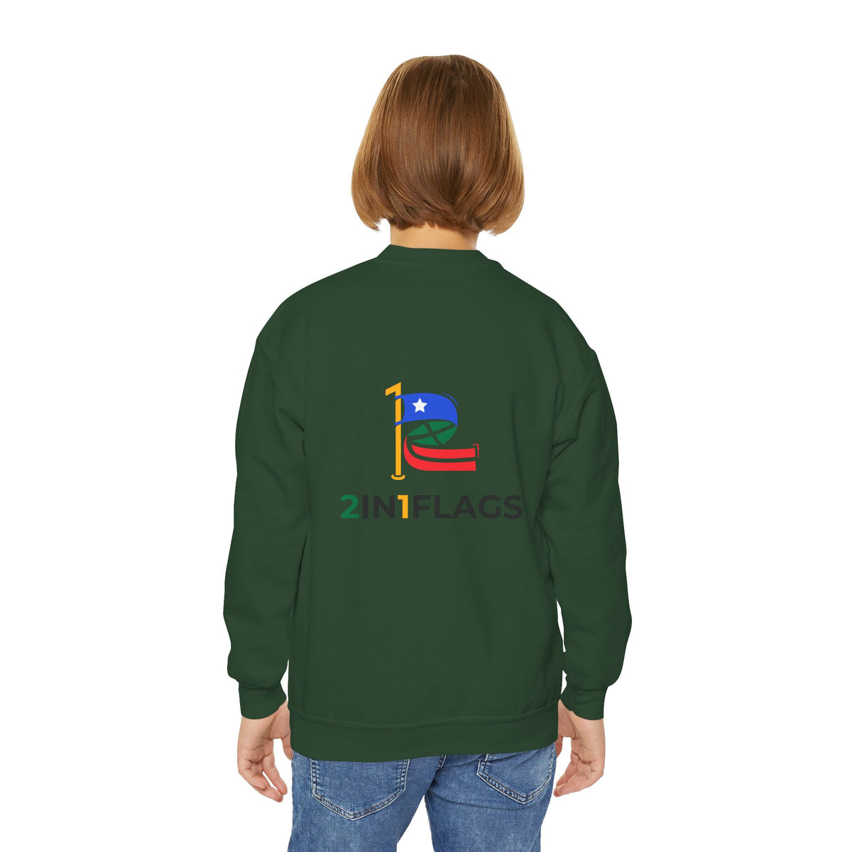 Custom 2in1 Flag Youth Crewneck Sweatshirt with custom dual flag design