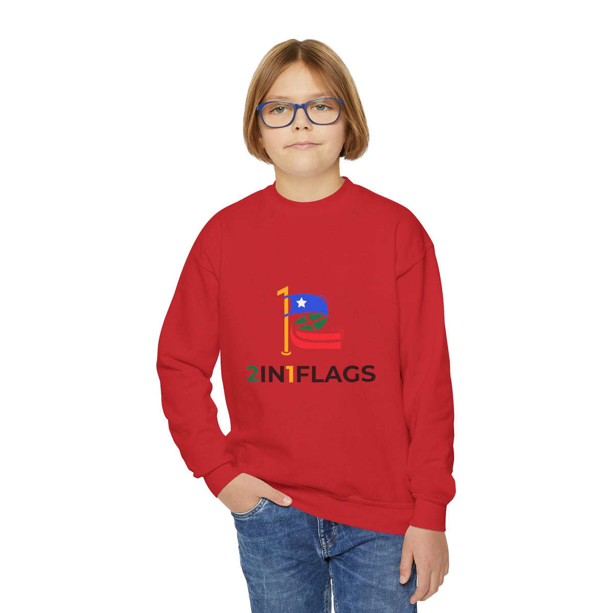 Custom 2in1 Flag Youth Crewneck Sweatshirt with custom dual flag design