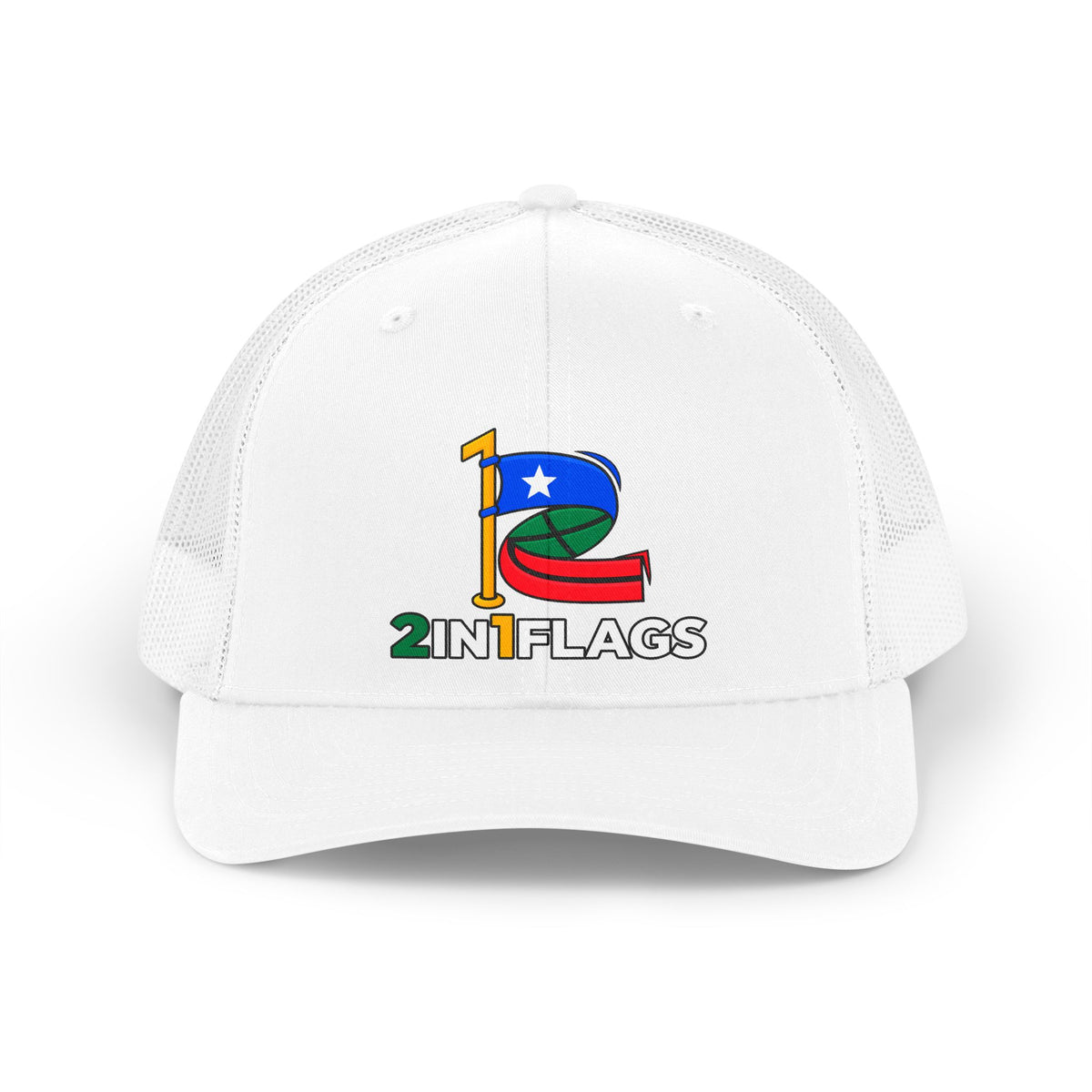 Custom 2in1 Flag Retro Trucker Hat in White with custom dual flag design