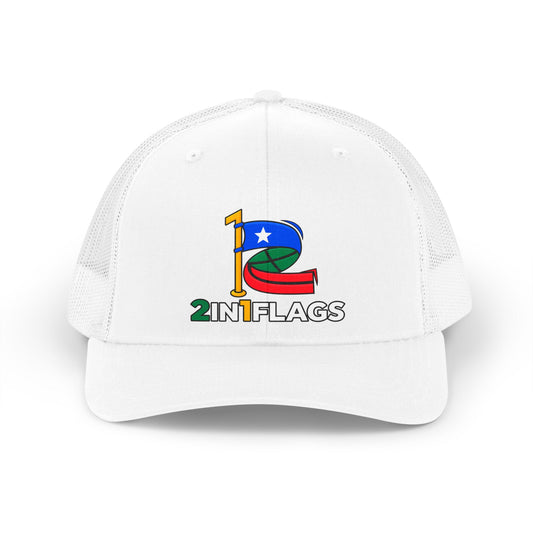 Custom 2in1 Flag Retro Trucker Hat in White with custom dual flag design