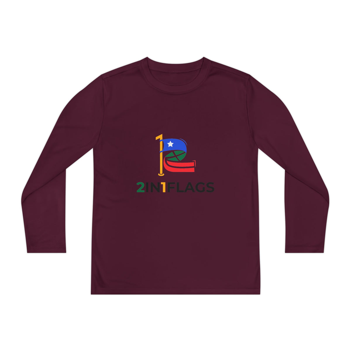 Custom 2in1 Flag Youth Long Sleeve Tee with custom dual flag design
