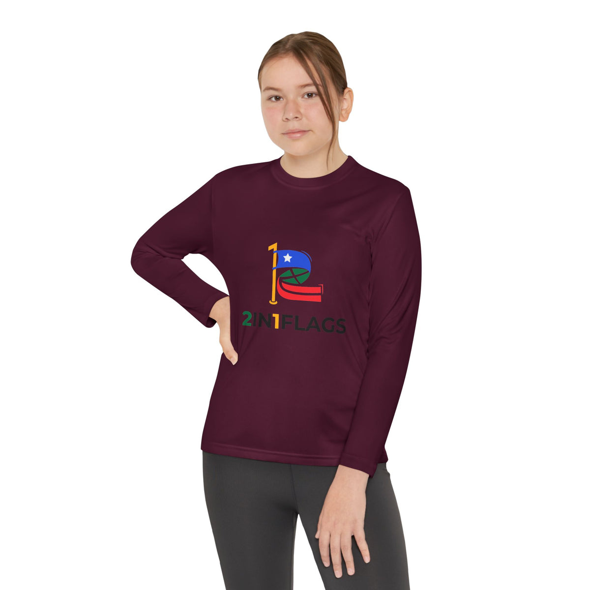 Custom 2in1 Flag Youth Long Sleeve Tee with custom dual flag design