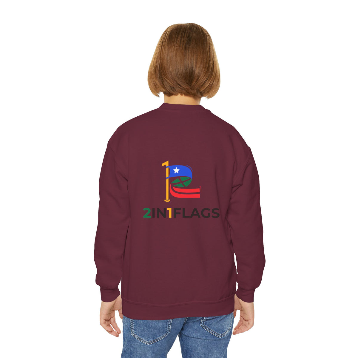 Custom 2in1 Flag Youth Crewneck Sweatshirt with custom dual flag design