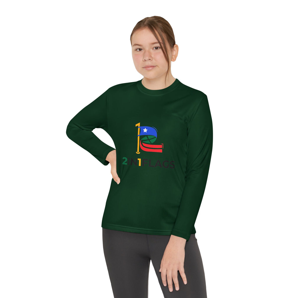 Custom 2in1 Flag Youth Long Sleeve Tee with custom dual flag design