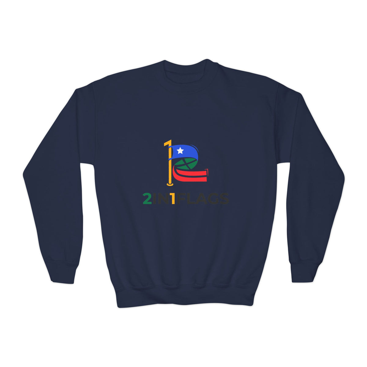 Custom 2in1 Flag Youth Crewneck Sweatshirt with custom dual flag design